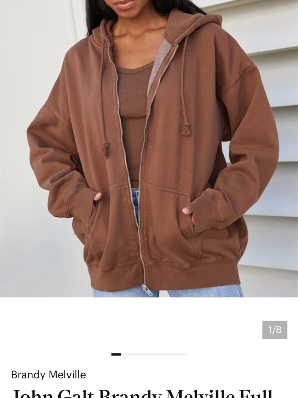 Brandy Melville Tan Sherpa-Lined Zip Hoodie - Picture 5 of 6